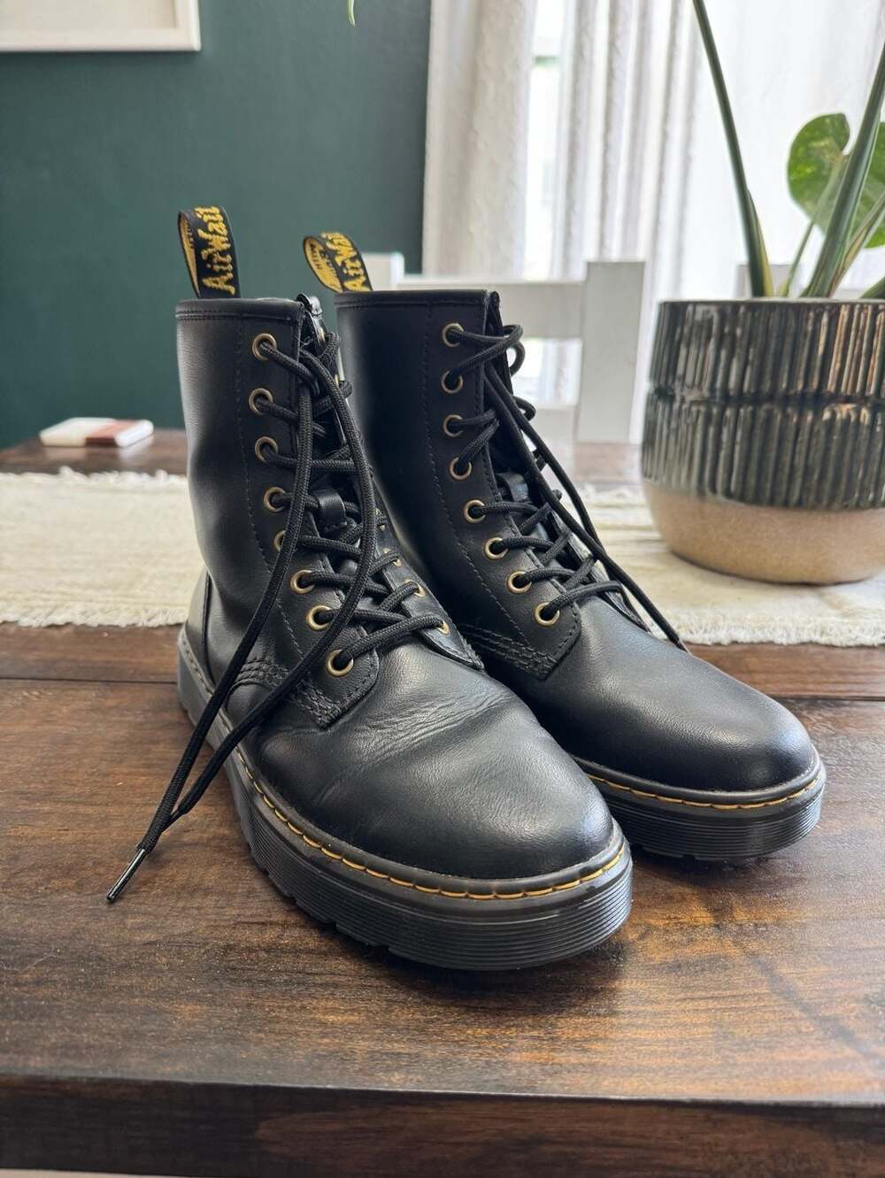 Dr. Martens Combat Boots Black Faux Leather Size 8